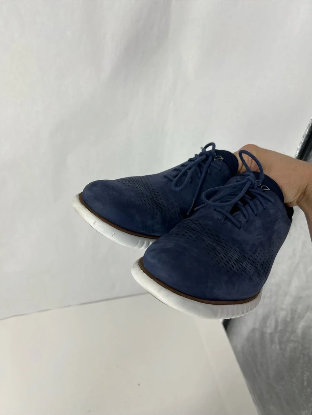 Cole Haan zero grand Navy Suede Perforated Lace-Up Oxfords